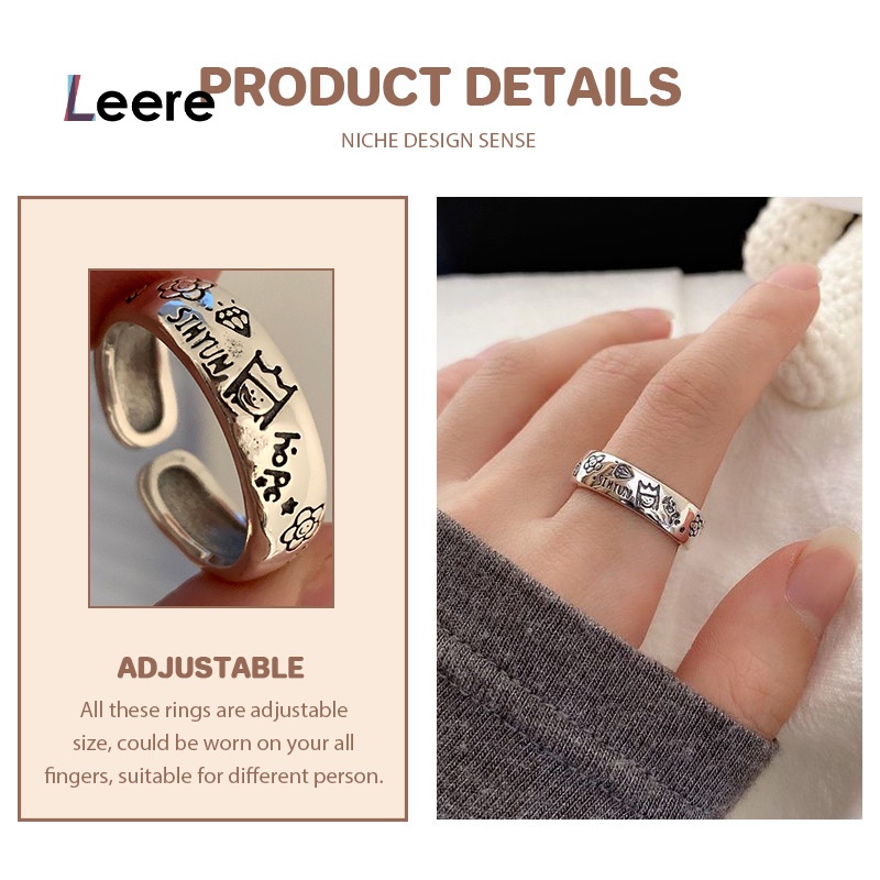 LEERE -Cincin perak bunga kartun Korea cincin vintage cincin desain unisex -