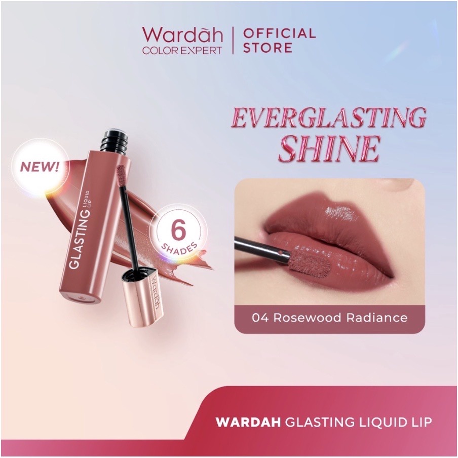 WARDAH LIQUID LIP GLASTING INDONESIA / LIP GLASTING 3.5G / EVERGLASTING SHINE / HI PIGMENTED GLASS C