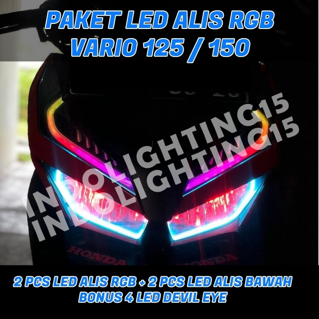 PAKETAN LAMPU ALIS RUNNING RGB VARIO 125 VARIO 150 BONUS DEVIL EYES LAMPU ALIS DRL RUNNING LAMPU HEA