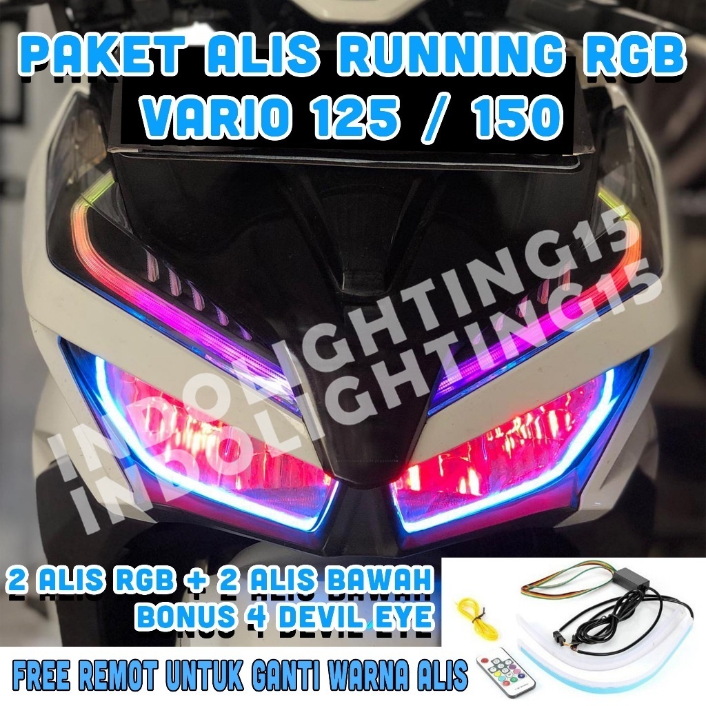 LAMPU LED ALIS RGB VARIO 125 150 LAMPU ALIS RUNNING TIDAK BERBINTIK BONUS DEVIL EYE LAMPU VARIASI HE