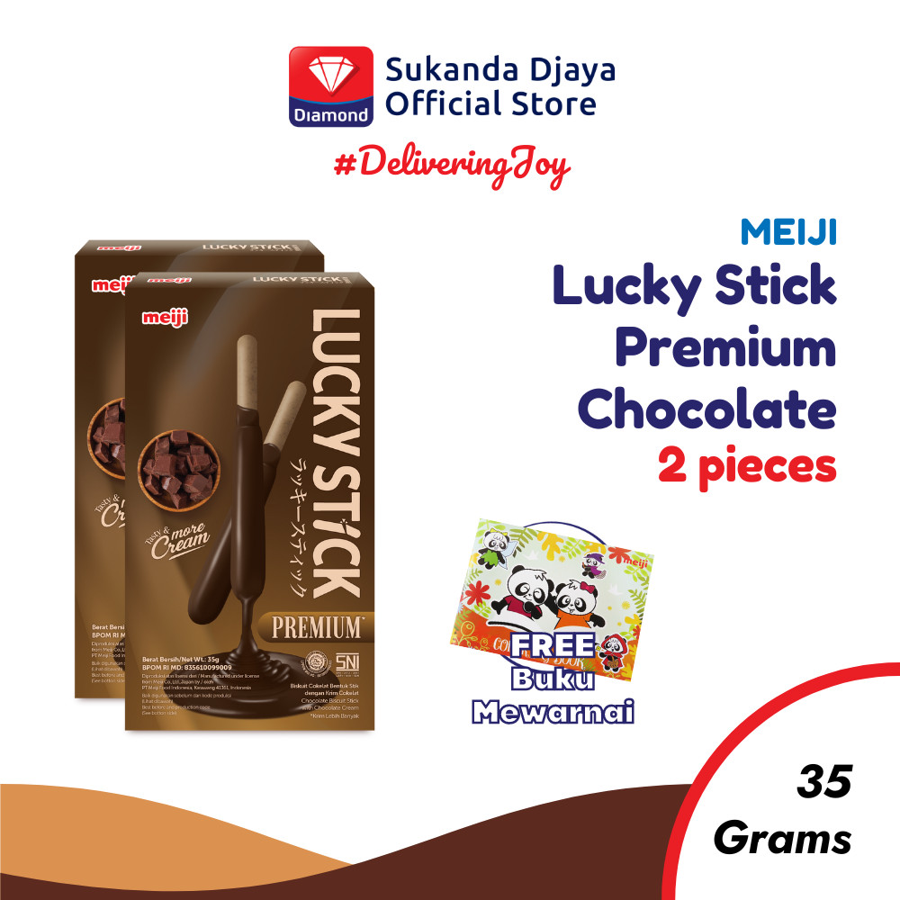 

Meiji Lucky Stick Biscuit Premium Chocolate Snack 35 Gr ISI 2 [Free Buku Mewarnai]