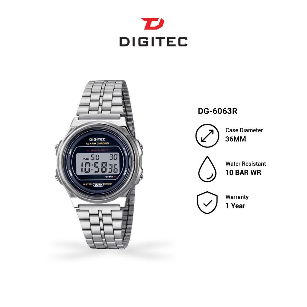 Original DIGITEC Jam Tangan Digital Wanita DG-6063R Stainless Steel