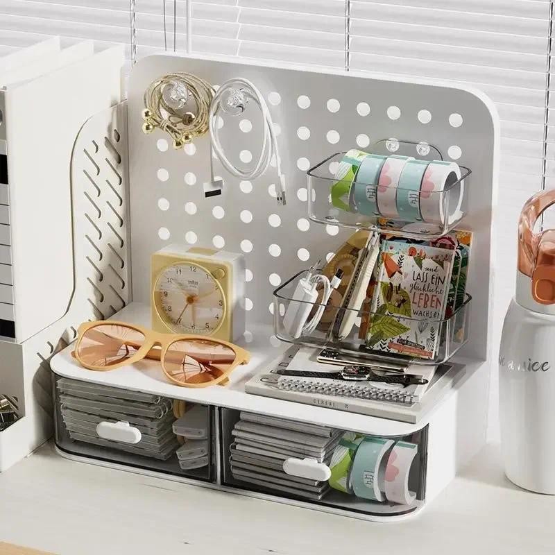 

Desktop Storage Box Hole Board Drawer Type Student Pen Holder Working Position Shelf Acrylic Desk Stationery Organizing Box
