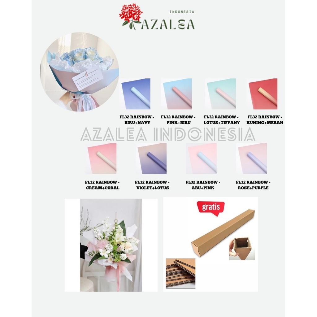 

AZALEA - (5 LEMBAR) - FL32 RAINBOW Kertas Bunga Paper Buket Motif Pelangi Transparan Florist Cellophane