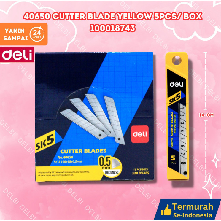 

40650 Silet Cutter Blade YELLOW 5PCS/ box DELI REFIL PISAU