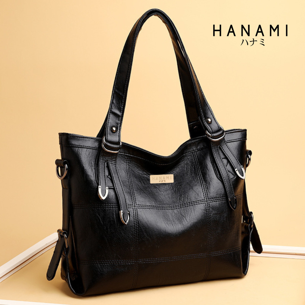 HANAMI Tas Selempang Wanita Totebag Premium Kulit Hitam Sarnia TA507B5 Shoulder Kuliah Kerja Slingba