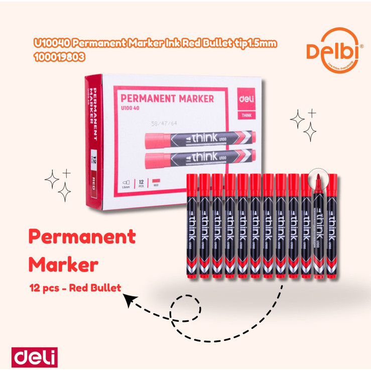 

U10040 Permanent Marker Ink Red Bullet tip1.5mm SPIDOL