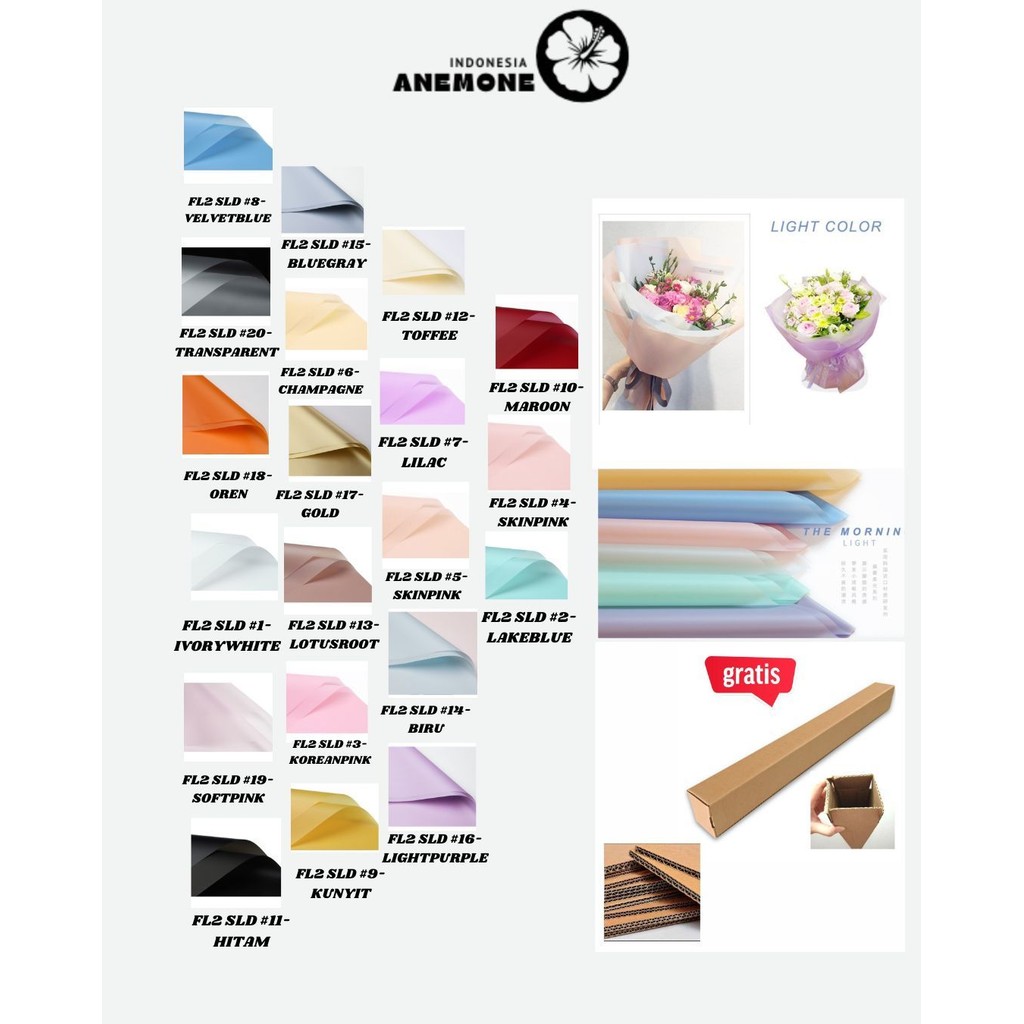 

ANEMONE - (5 LEMBAR) - FL2 SOLID Kertas Bunga Buket Warna Polos/Kertas Buket Bunga Florist Cellophane
