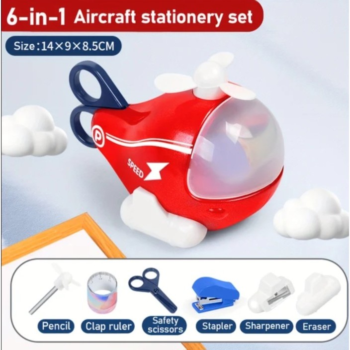 

Kotak boneka dino peralatan alat belajar serbaguna - Dino Stationery 5 in 1 - Pesawat Hijau