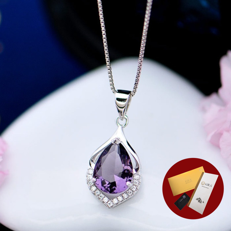 (Free Gra Certificate) 925 Silver Moissanite Kalung Wanita Ungu Liontin