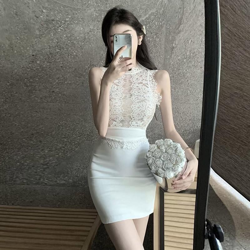 Dress Dress Pendek Wanita, Gaun Ketat Berenda Berlubang