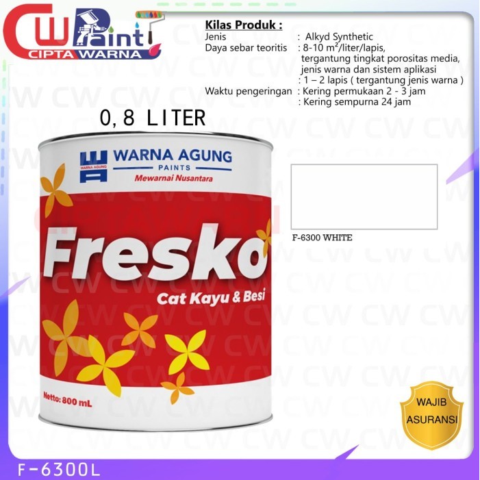 Cat Kayu & Besi Fresko F-6300 White 0.8 Liter Cat Interior Exterior Rumah Pintu Jendela Pagar Tahan
