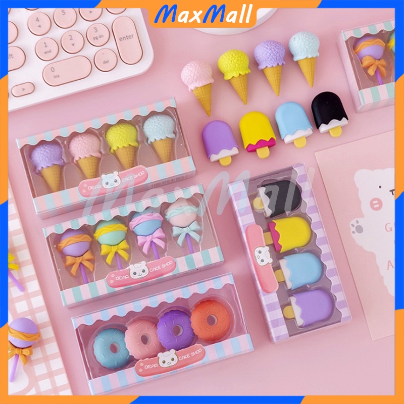 

4 IN 1 Penghapus Set Cute Penghapus Lucu Set Penghapus Pensil Model Ice Cream Donat Lolipop Penghapus Pensil Karakter Lucu