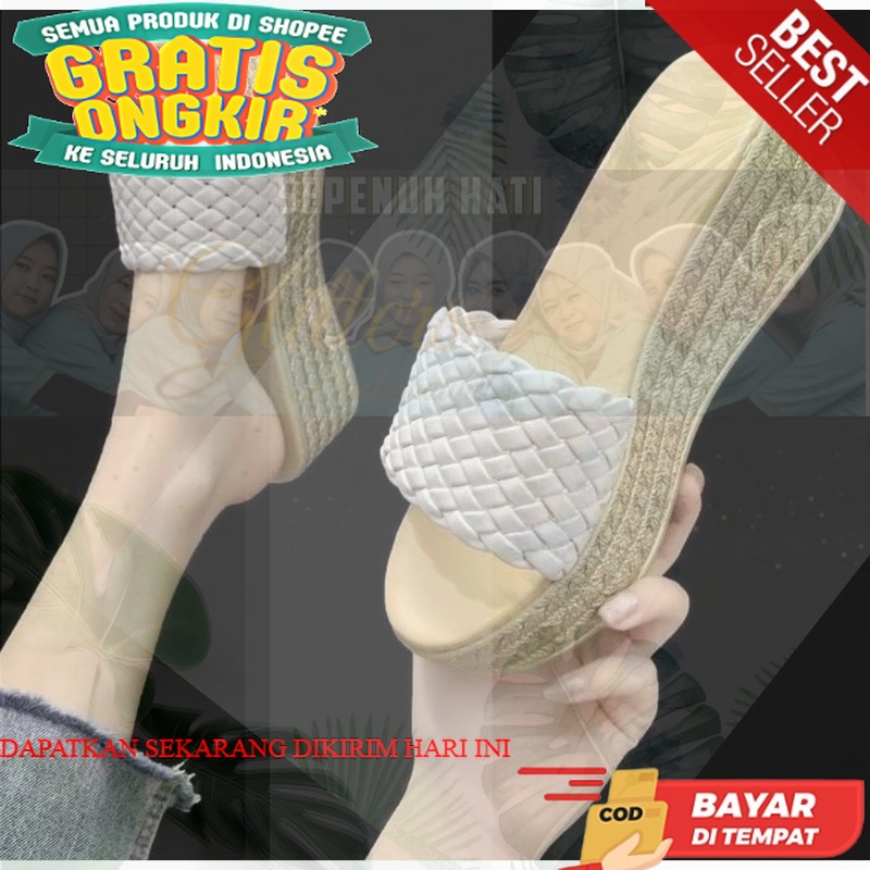 SEPATU CASUAL WEDGES WANITA IMPORT YM 16   anyaman   7cm SENDAL WEJES PEREMPUAN IMPOR WEGES KEKINIAN