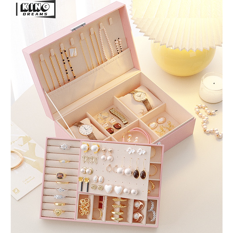 KING Dreams Kotak Tempat Perhiasan Travel Jewelry Box Penyimpanan Anting Kalung Gelang Cincin Emas Portable