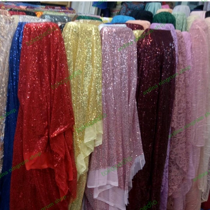 Kain tile payet sequin/bahan background vloger/kain tile seribu payet - Hitam