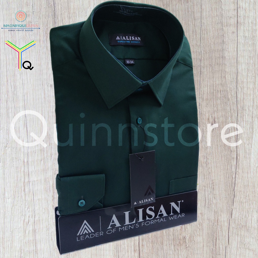 ALISAN Kemeja Polos Lengan Panjang - REGULER - Warna Hijau Botol / Bottle Green