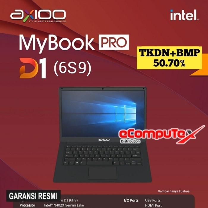 LAPTOP AXIOO MYBOOK PRO D1 (6S9) INTEL N4020 6GB 1TB 14"HD TKDN - GARANSI RESMI