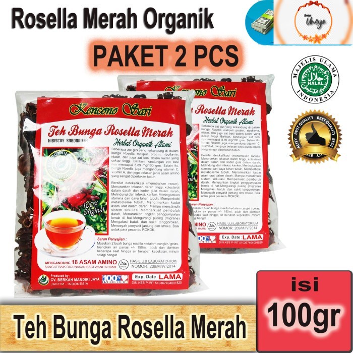 

[ PAKET 2 pcs ] Teh ROSELLA MERAH KENCONO SARI Curah Bunga - 100gram