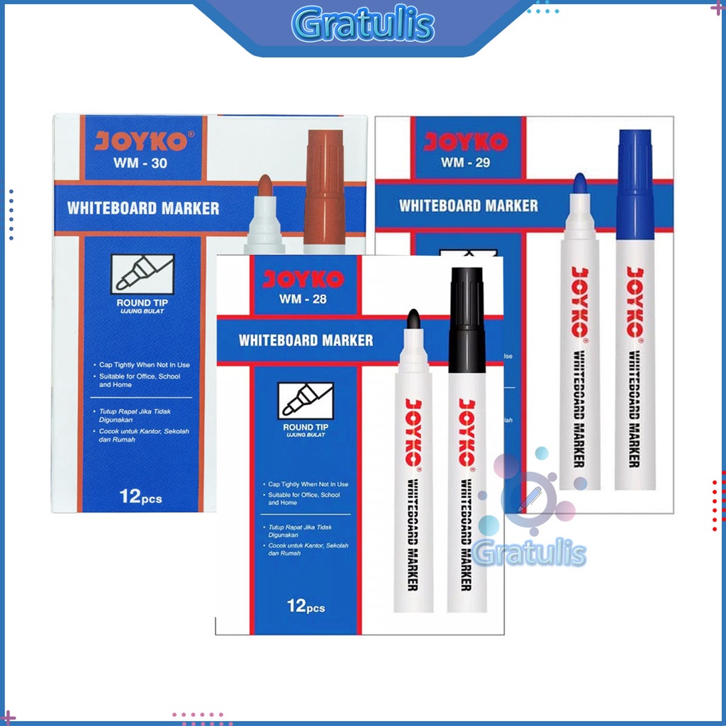 

SEPIDOL PAPAN TULIS WHITE BOARD JOYKO [WM-28/1 PACK] / SPIDOL NON PERMANEN 1 PAK JOYKO [12 PCS]