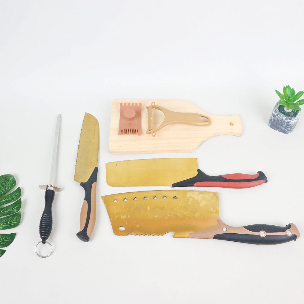 DV - Pisau Dapur Set Rose Gold Stainless Steel 5 in 1 Serbaguna - 1 Set Alat Dapur