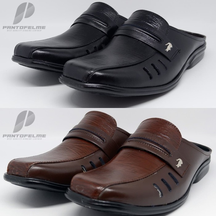 DRB Sepatu Sandal Pria Crocodile Kulit Asli - Sandal Slop Pria - Kode 48LW - Hitam, 39