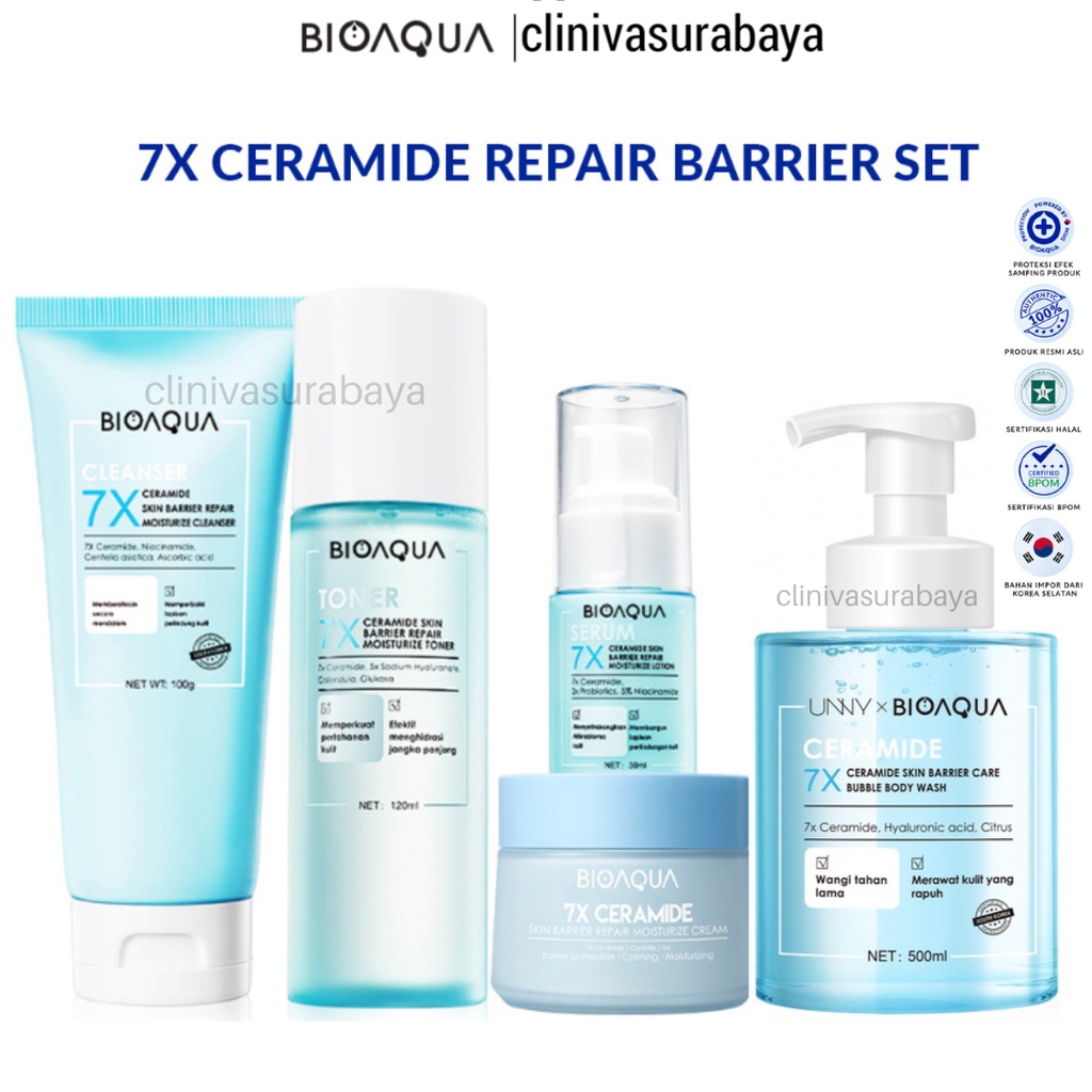 BIOAQUA 7X Ceramide Skincare Paket Repair Barrier Set With Moisturizer Cream/Hydrating Toner/Serum W