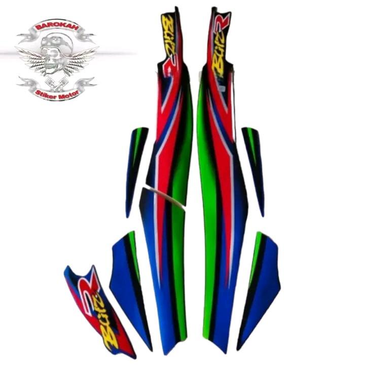 Striping stiker polet body motor Kawasaki Blitz R BlitzR biru stiker Lis body motor standar     Stic