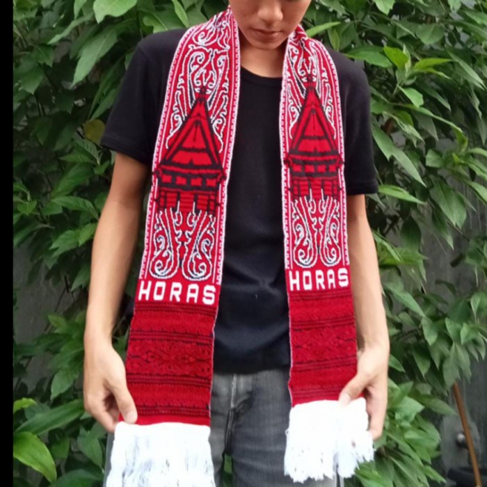 [SO59] STOLA/SYAL/SELENDANG BAHAN RAJUT MOTIF ETNIK BATAK - souvenir batak