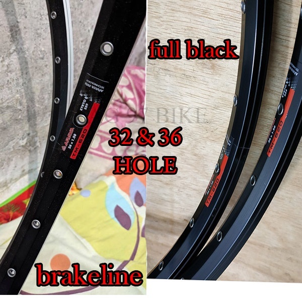 Velg Rims Sepeda 26 MTB. ALLOY DOUBLE WALL BRAKELINE/FULL BLACK. ARAYA TM-620