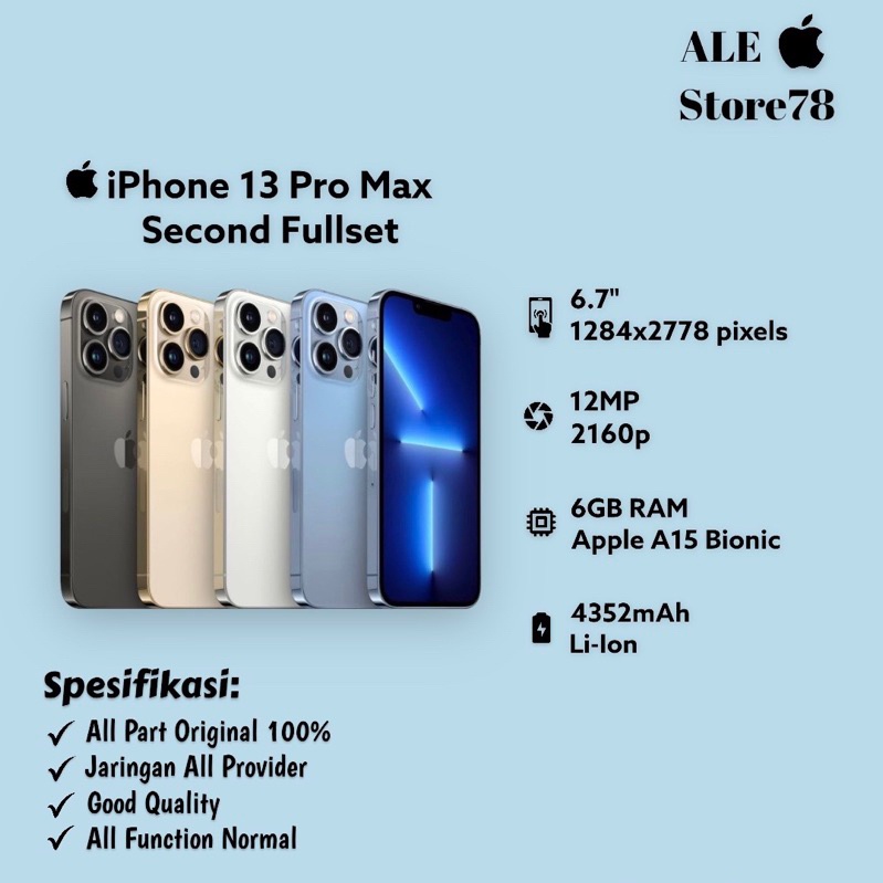 iPhone 13 Pro Max 128GB/256GB/512GB/1TB Second Fullset Mulus