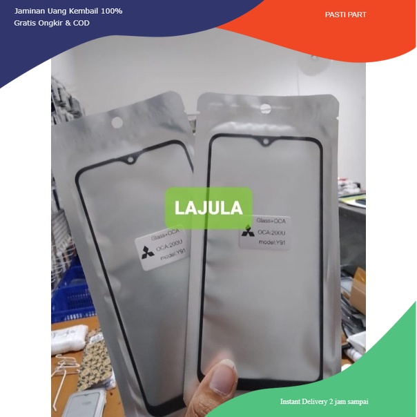 gorilla glas kaca lcd + lem oca vivo y91 / y91c / y93 / y95