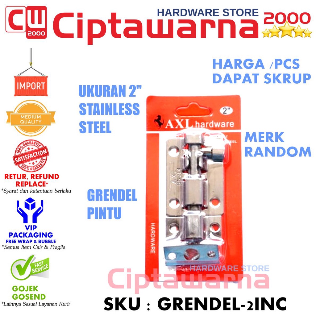 Grendel Pintu Kayu Stainless Tebal 2 inch Kunci Slot Pintu Jendela - CW1