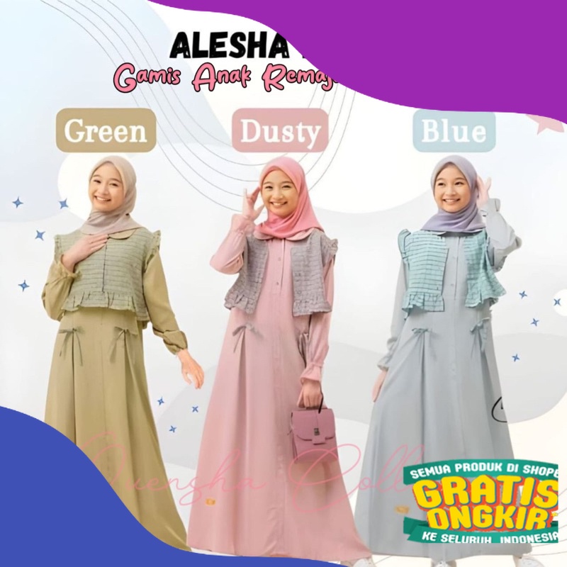 Pakaian muslimah anak perempuan tanggung umur 10th 11th 12th 13 Tahun Gamis muslim anak tanggung mot