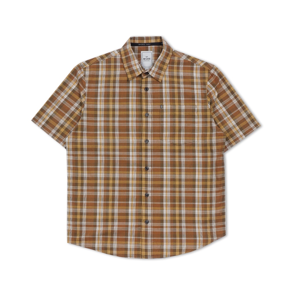 MGee Kemeja Pria Lengan Pendek Motif Kotak Regular Fit Short Sleeve Checkered Shirts ALTO C126 Brown
