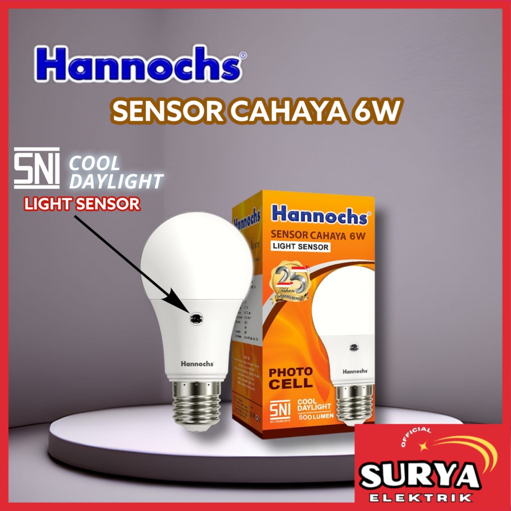 Bohlam Lampu LED HANNOCHS LIGHT SENSOR 6 Watt SNI E27 Photo Cell Sensor Cahaya