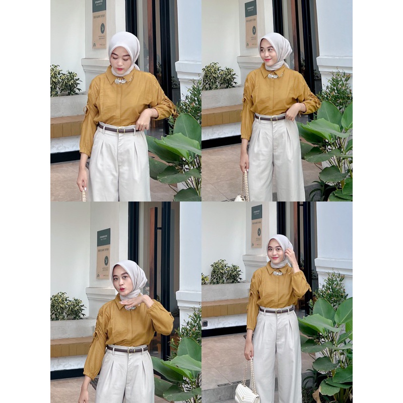 Kemeja TOP Blouse- Kemeja Linen Pocket - Atasan Baju Wanita - Blouse Linen Wanita