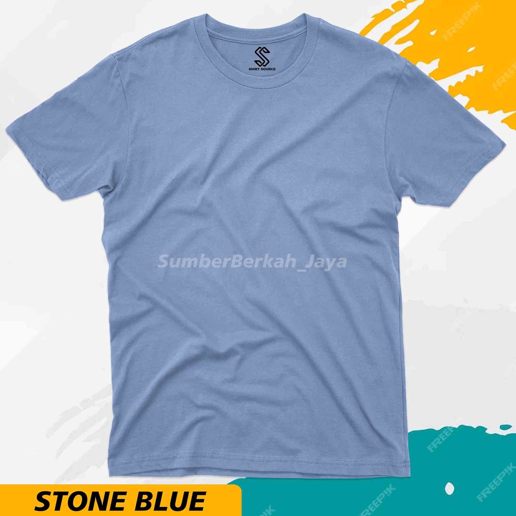 KAOS POLOS LENGAN PENDEK COTTON COMBED 30S - KATUN COMBET SHIRT SOURCE WARNA STONE BLUE SUMBERBERKAH_JAYA