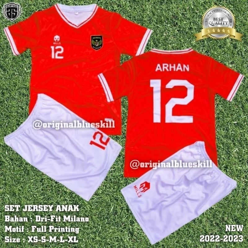 Jersey Timnas Merah Putih Unisex Anak Sablon Arhan Viral 2023/Baju Bola Timnas Indonesia Merah Putih
