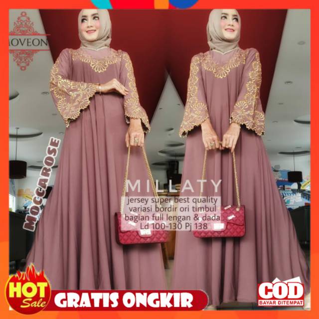 KAIN ADEM HALUS TEBAL / Millaty Maxy Millati Maxi Gamis Jumbo Jersey Motif Bordir xxxl Ld 130cm Arab