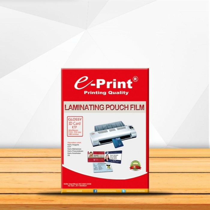 

E-Print Plastik Laminating Pouch Ukuran KTP 250mc