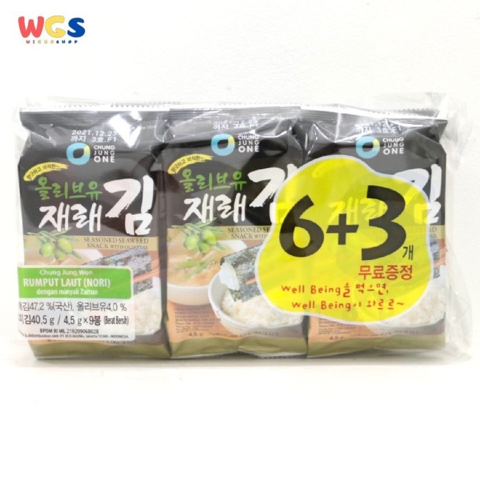 

PROMO | Chung Jung One Korean Seasoned Seaweed With Olive Oil 4.5g x 9 packs