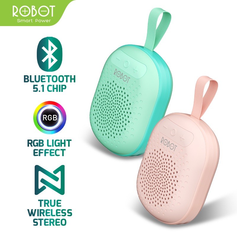 SPEAKER SALON TWS BLUETOOTH 5.1 ROBOT RB20 Mini Portable With RGB Light GARANSI RESMI