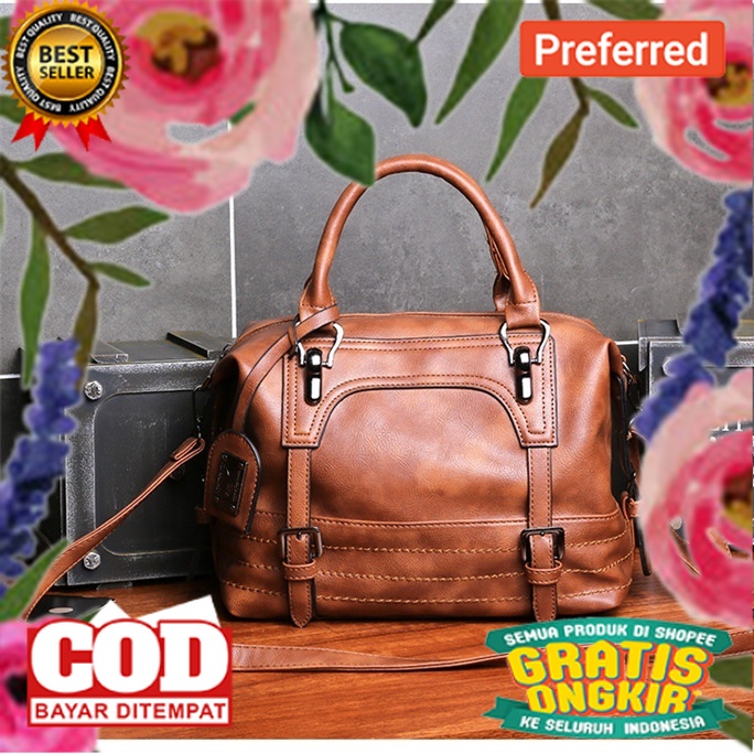 TAS SELEMPANG WANITA PREMIUM KOREA BRANDED KULIT COKLAT OCTAVIA TA387B7 VINTAGE BATAM FASHION// TAS 