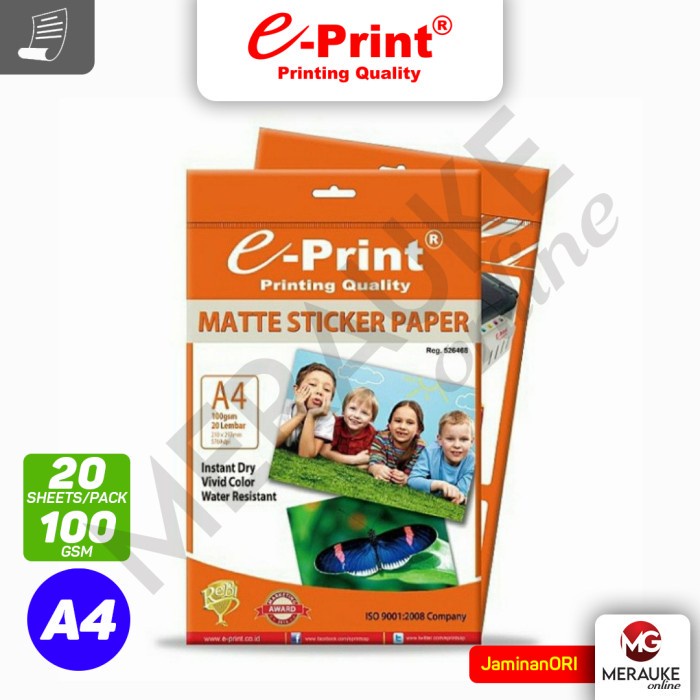 

Kertas Foto E-Print Matte / Doff Sticker A4 100gsm 20s