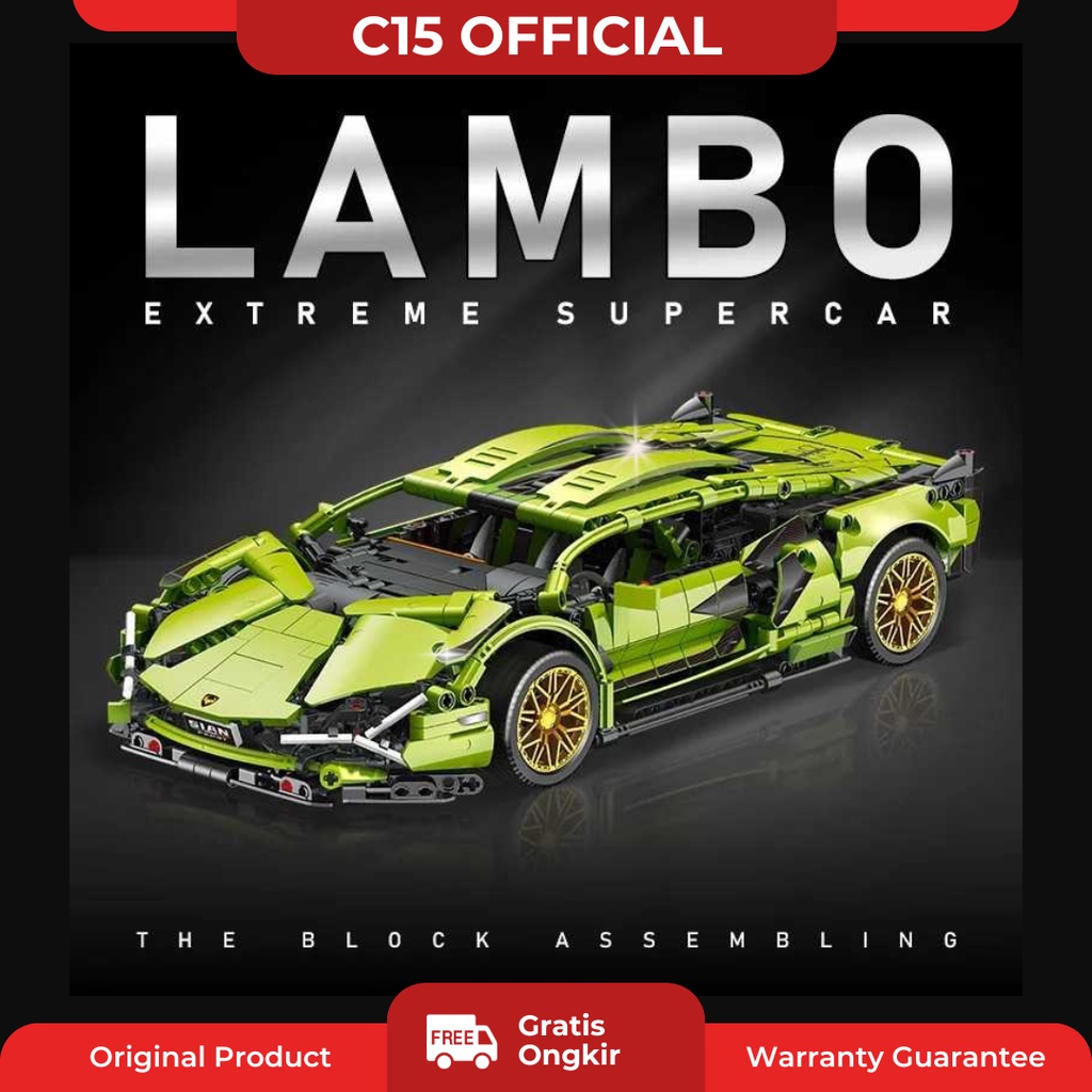 TECHNOLMODEL Remote Control 1215pcs Mainan Lego Bricks Rakit Mobil Lamborghini SIAN FKP 37 Skala1:14