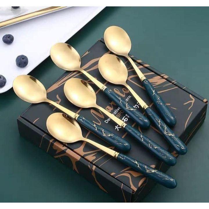 BMW Kitchenware - Sendok Makan Sultan 6 Pcs Sendok Makan Warna Gold Cutlery Set / Box Restoran Cafe 