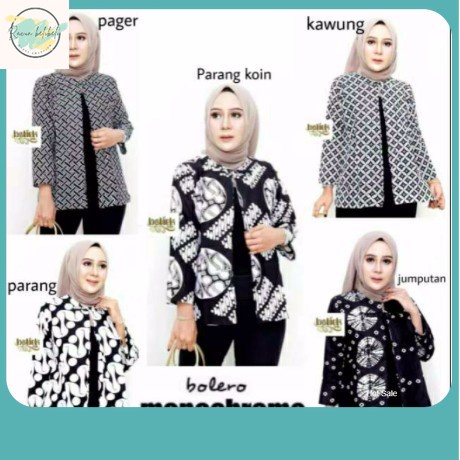 BAJU BATIK WANITA TERBARU 2023 / Bolero Monochrome Cardigan Cantik Monokrom Outer Batik Hitam Putih 