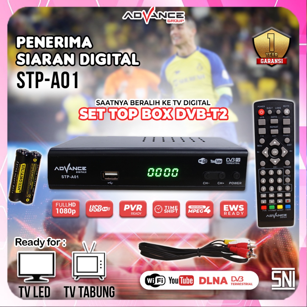 Advance STB Set Top Box TV Digital Receiver Penerima Siaran Full HD/ STB Wifi Bisa Youtube DVB-T2 ST