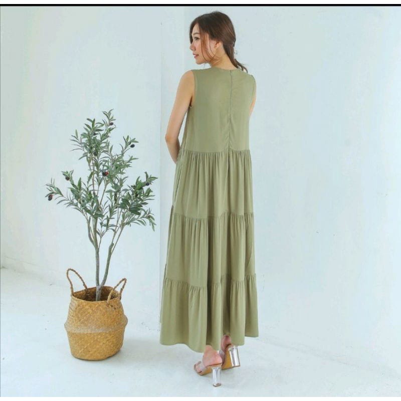 INNER DRESS REMPEL SUSUN TANPA LENGAN - BASIC GAMIS TANPA LENGAN - LONG DRESS REMPEL - MIDI DRESS SI